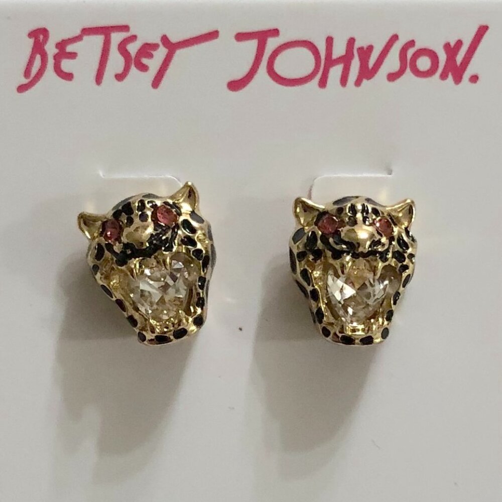 BETSEY JOHNSON Jaguar Cheetah Cubic Zirconia Stud Earrings